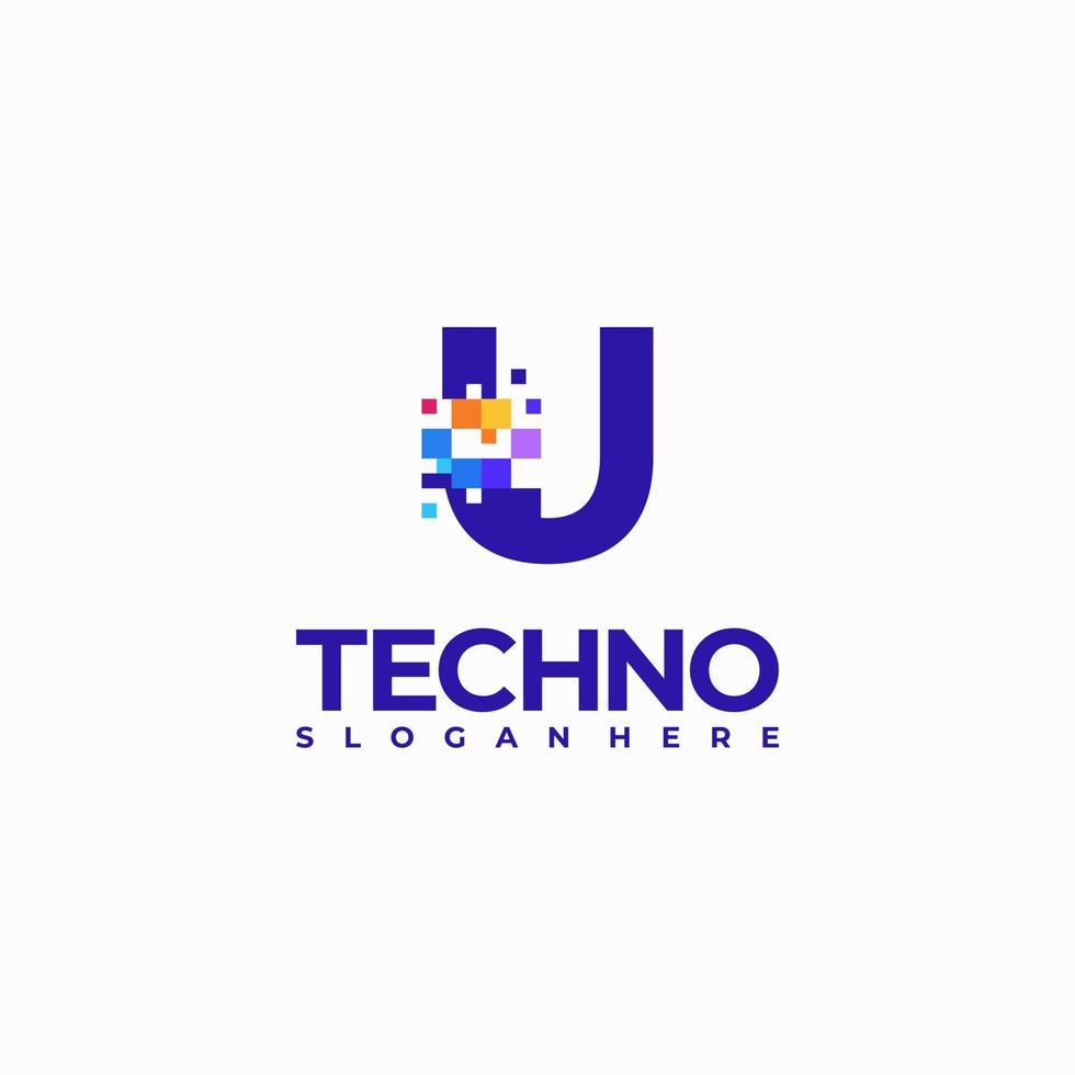 U Pixel Letter Logo Design Template, Pixel Technology logo symbol concept vector