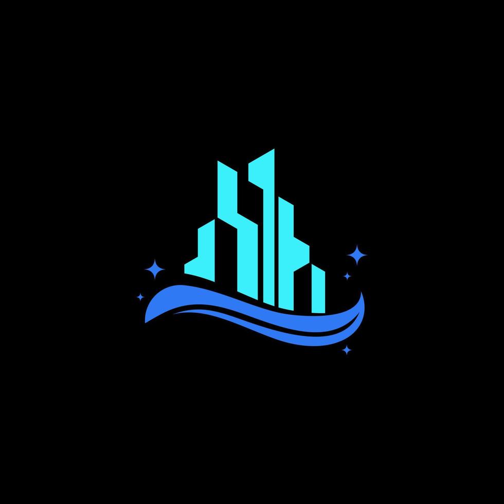 concepto de plantilla de logotipo de servicio de limpieza, plantilla de logotipo de ciudad de edificio limpio vector