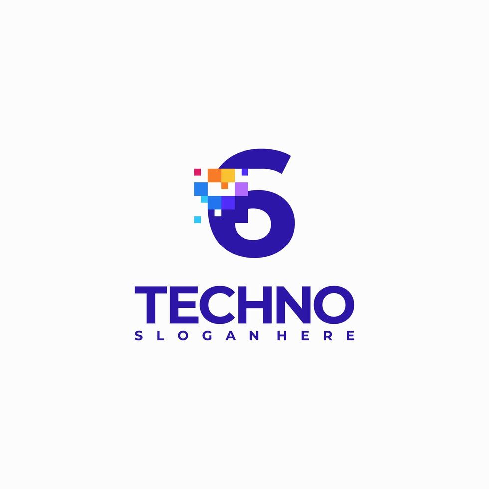 6 Pixel Number Logo Design Template, Pixel Technology logo symbol concept vector