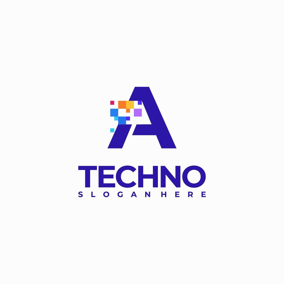 A-Pixel Letter Logo Design Template, Pixel Technology logo symbol concept vector