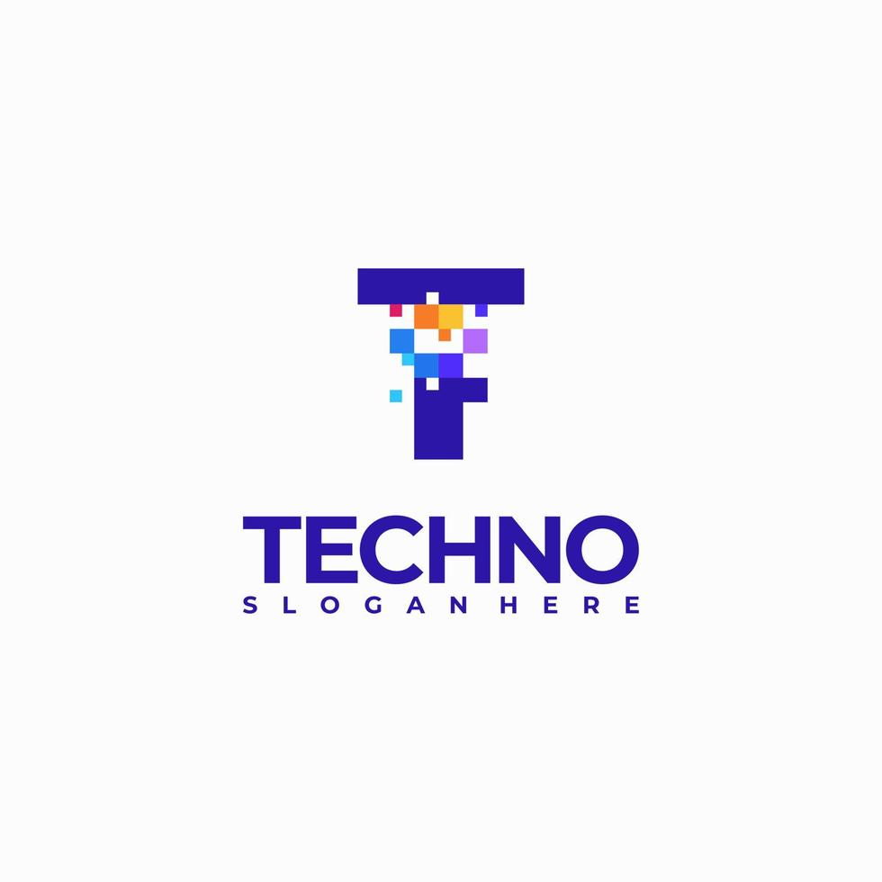 T Pixel Letter Logo Design Template, Pixel Technology logo symbol concept vector