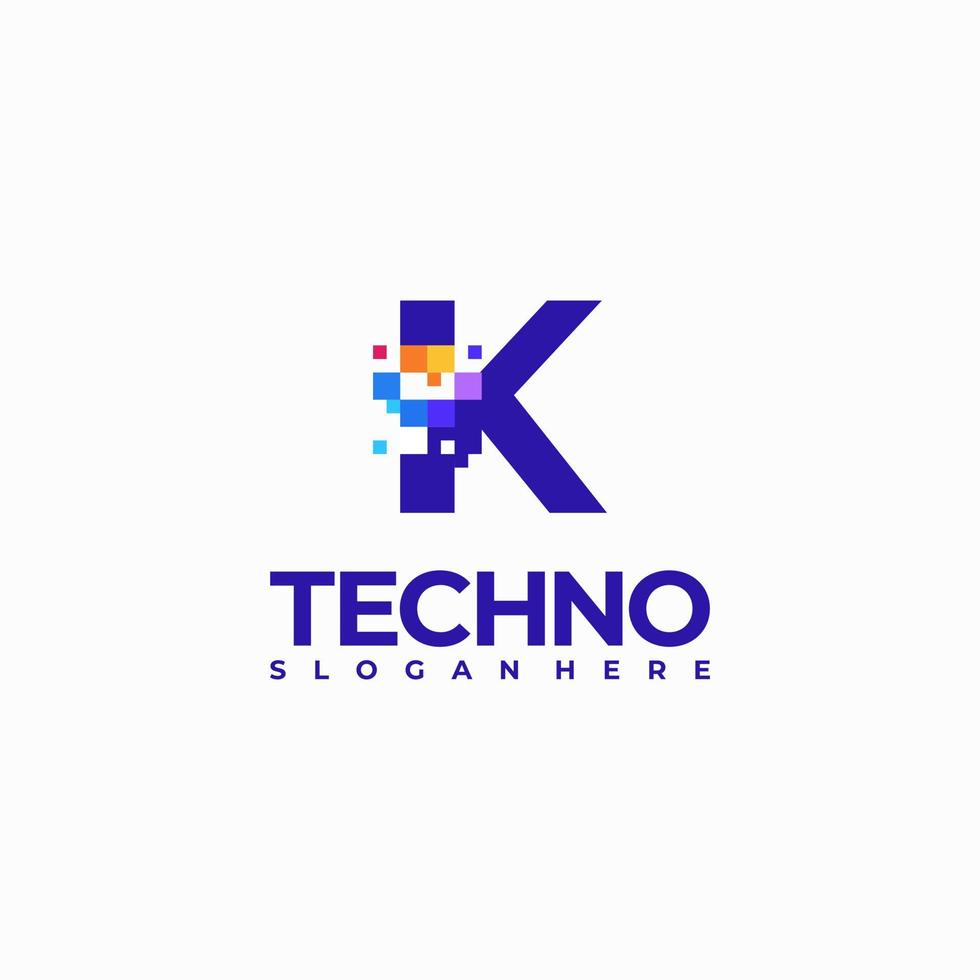 K Pixel Letter Logo Design Template, Pixel Technology logo symbol concept vector