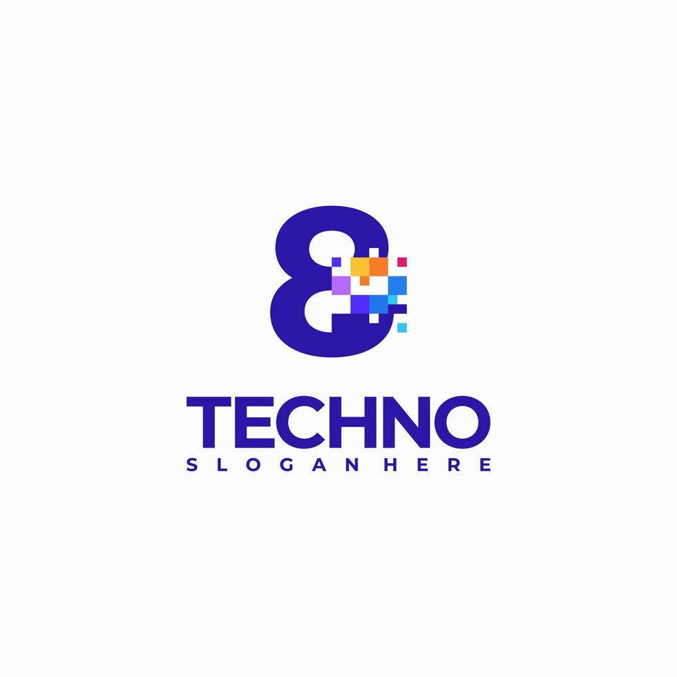 8 Pixel Number Logo Design Template, Pixel Technology logo symbol concept vector