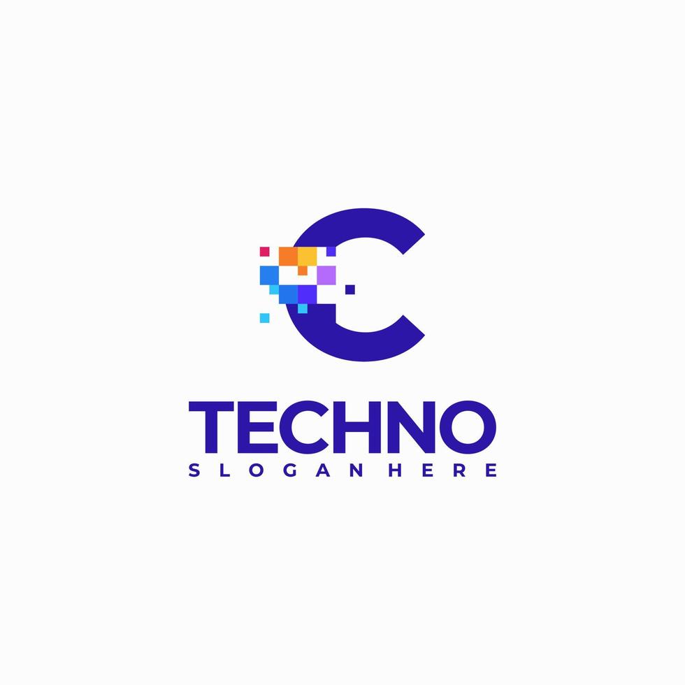 C Pixel Letter Logo Design Template, Pixel Technology logo symbol concept vector