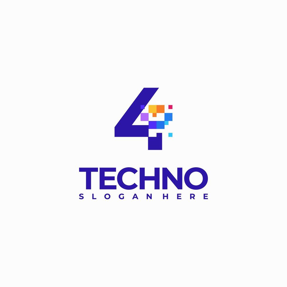 4 Pixel Number Logo Design Template, Pixel Technology logo symbol concept vector