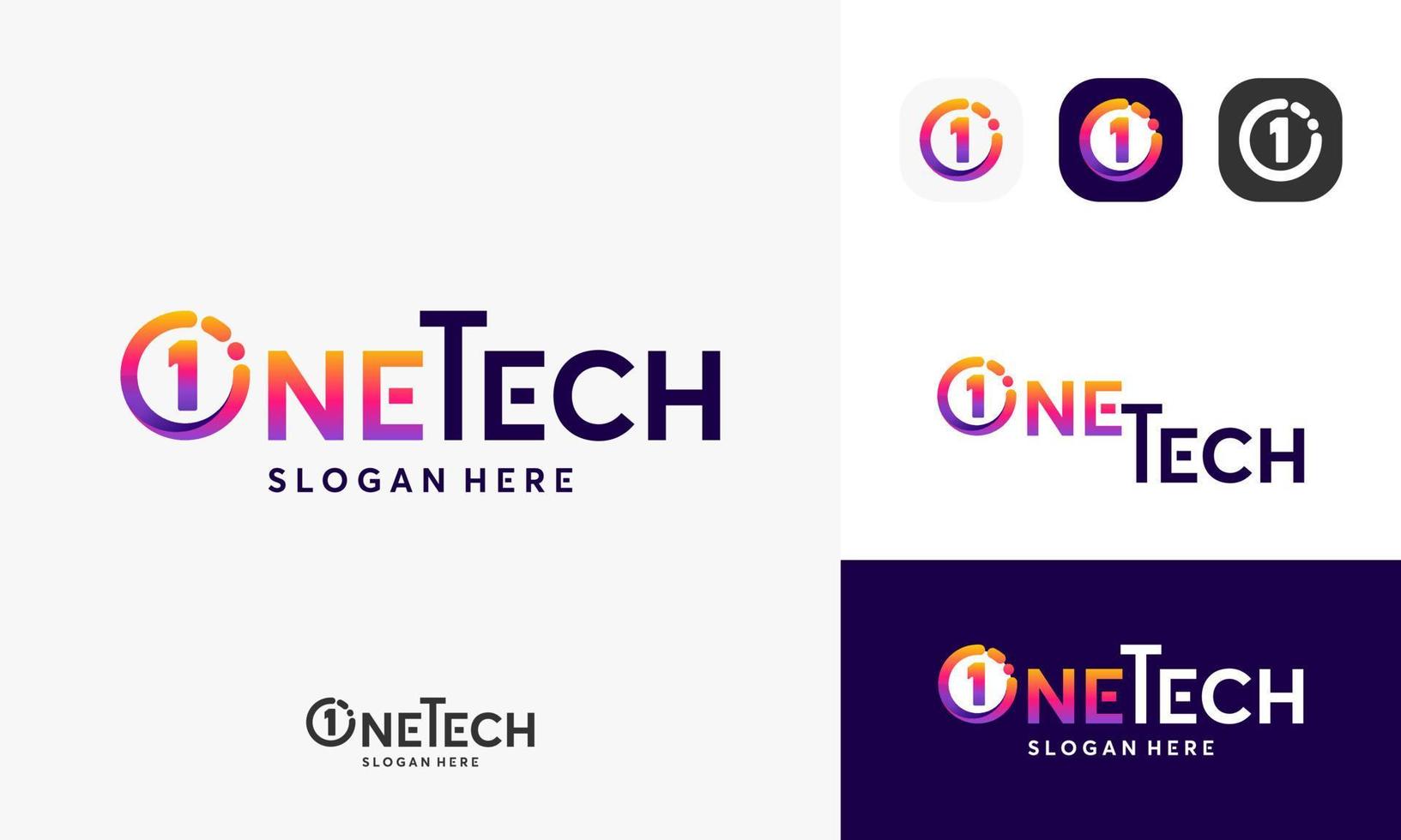 One Tech logo, Pixel technology logo designs concept vector, Network Internet logo symbol, Digital Wire logo vector