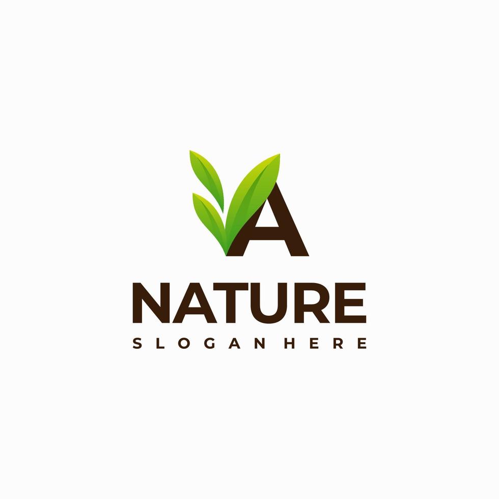 Diseños de logotipo de naturaleza inicial de hoja de letra a, ilustración de icono de vector de logotipo de naturaleza verde de letra moderna