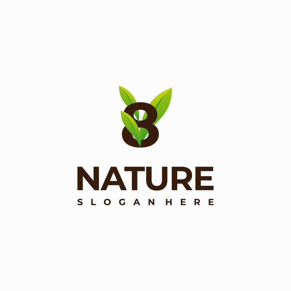 Diseños de logotipo de naturaleza inicial de hoja de 8 números, ilustración de icono de vector de logotipo de naturaleza verde de número moderno