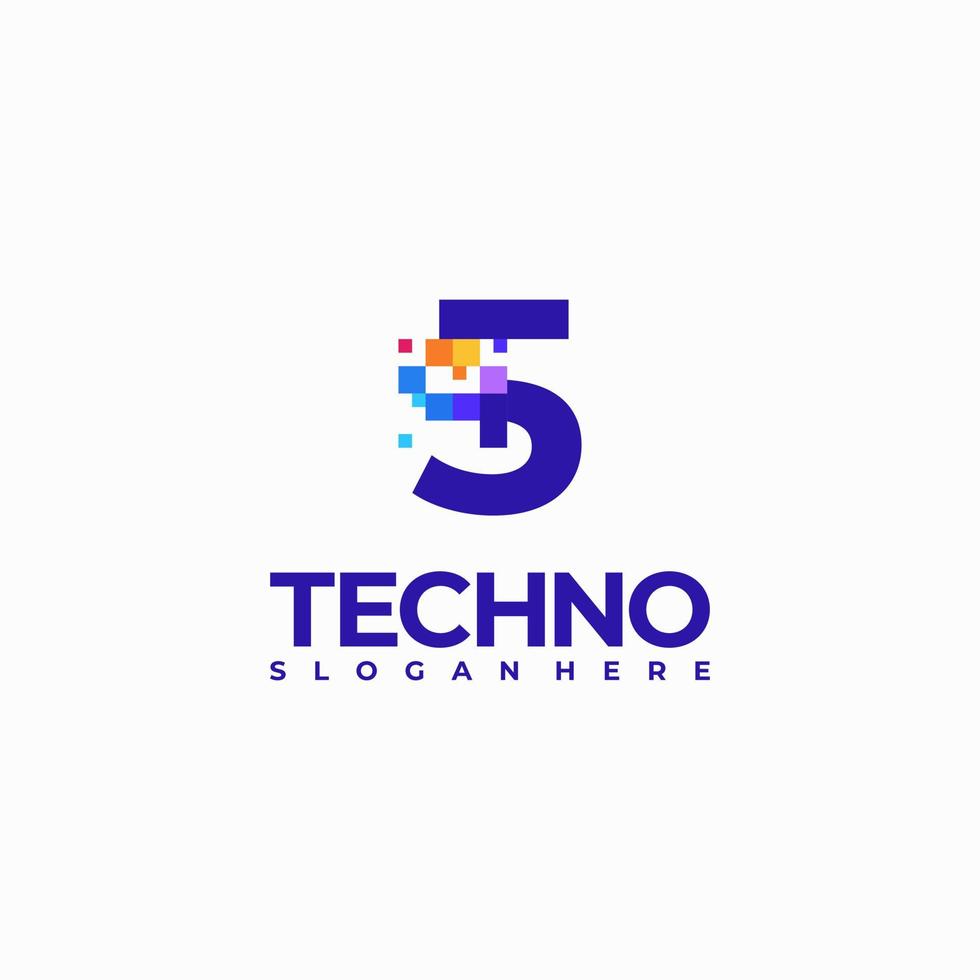 5 Pixel Number Logo Design Template, Pixel Technology logo symbol concept vector