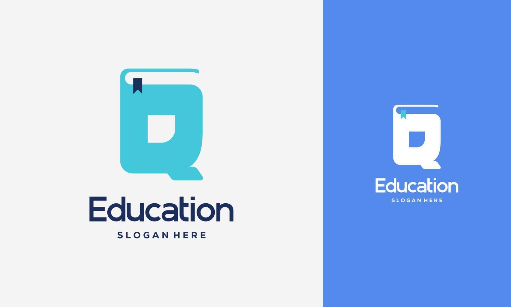 Flat Initial Q Book Logo Design Concept Vector Illustration, Education Book logo symbol template