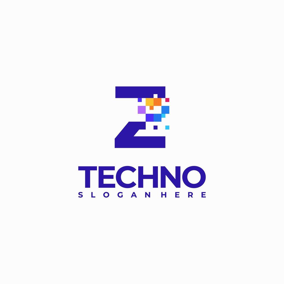 Z Pixel Letter Logo Design Template, Pixel Technology logo symbol concept vector