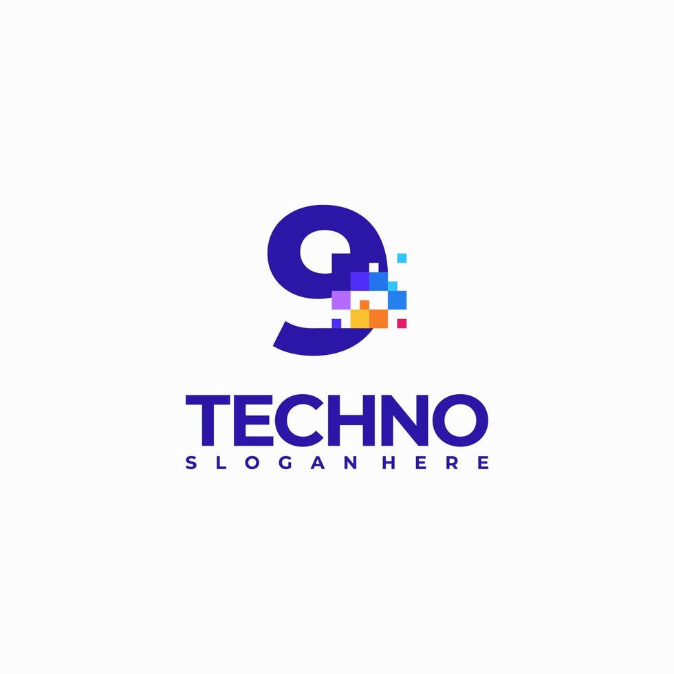 9 Pixel Number Logo Design Template, Pixel Technology logo symbol concept vector