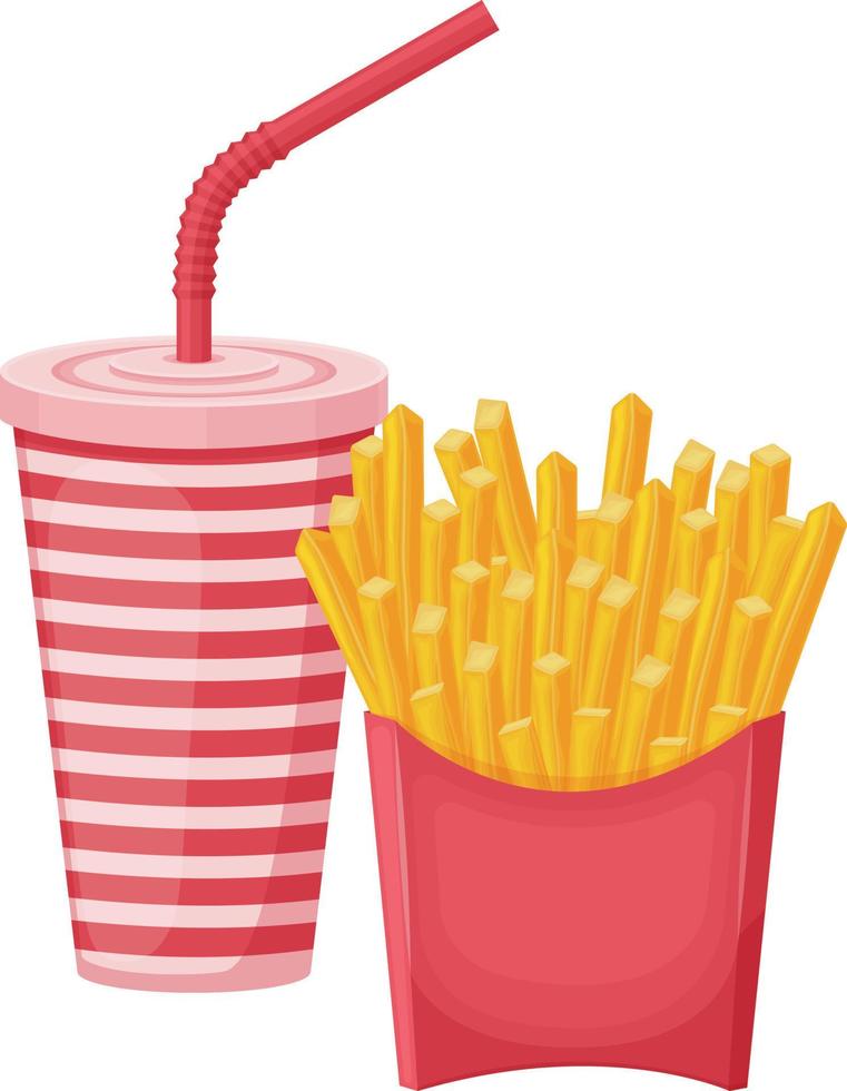 comida rápida. papas fritas y una bebida carbonatada. huerta con papas fritas. ilustración vectorial aislada en un fondo blanco vector