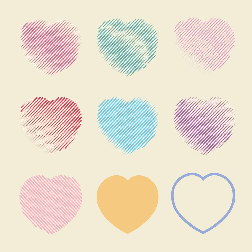 A big set of hearts. Hearts of various shapes. Collection of hearts for Valentine s Day. Vector illustration