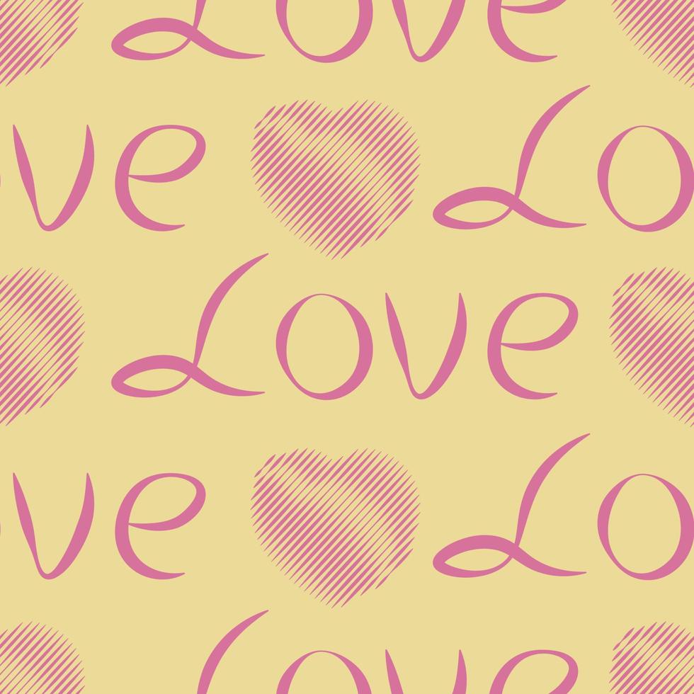 Seamless festive pattern for Valentine s Day with the image of hearts and the inscription love. Valentine s Day template for printing and gift wrapping. Vector