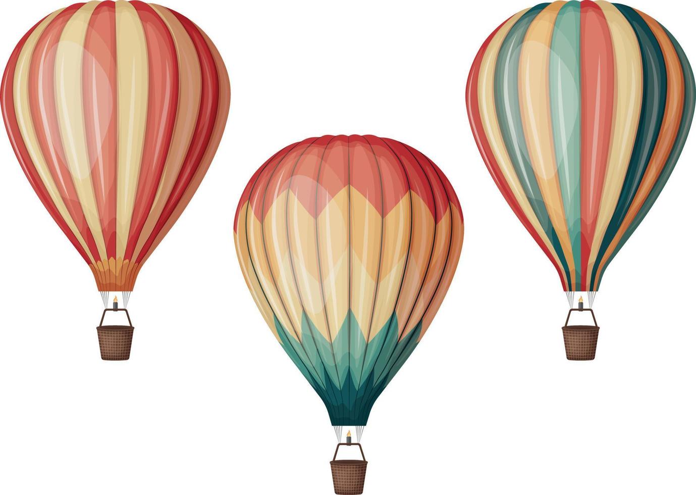 Balloons. A set of hot air balloons of different colors. Colored balloons flying across the sky. Vector illustration