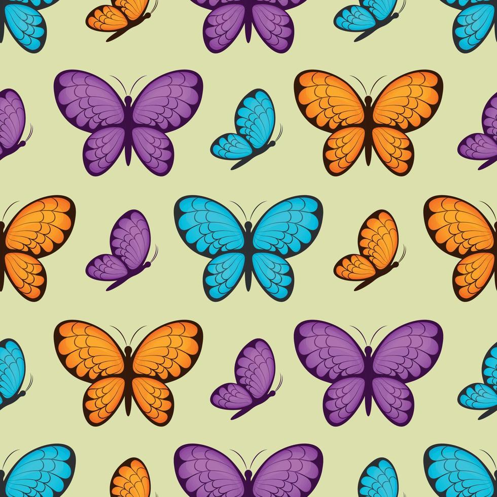 Seamless pattern. A bright spring pattern with the image of butterflies of different colors. Bright butterflies, pattern for print and gift wrapping. Vector illustration