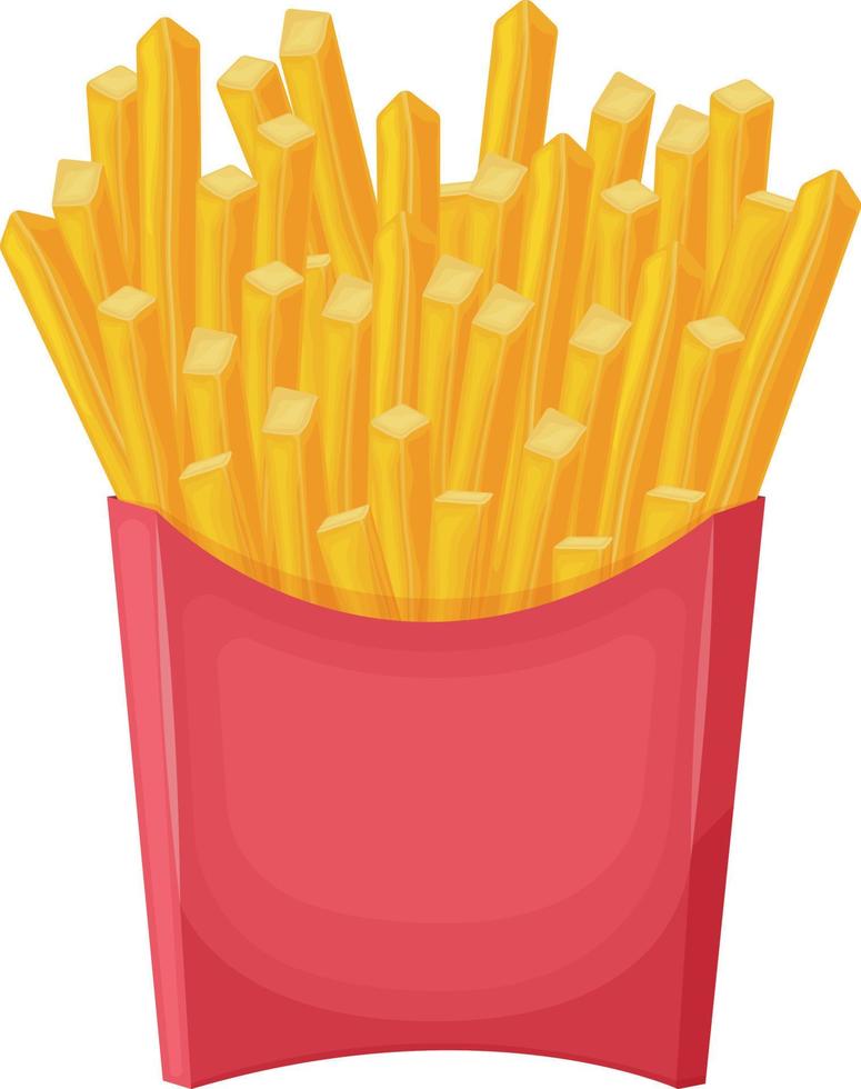 papas fritas. patatas fritas en un paquete rojo. verduras fritas, ilustración vectorial aislada en un fondo blanco vector