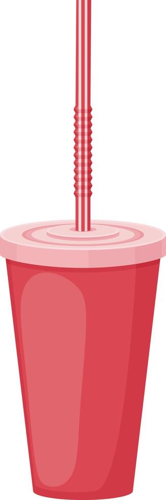 An image of a paper cup with a straw. A plastic cup for fast food. A cup for drinks in red with a straw. Vector illustration isolated on a white background