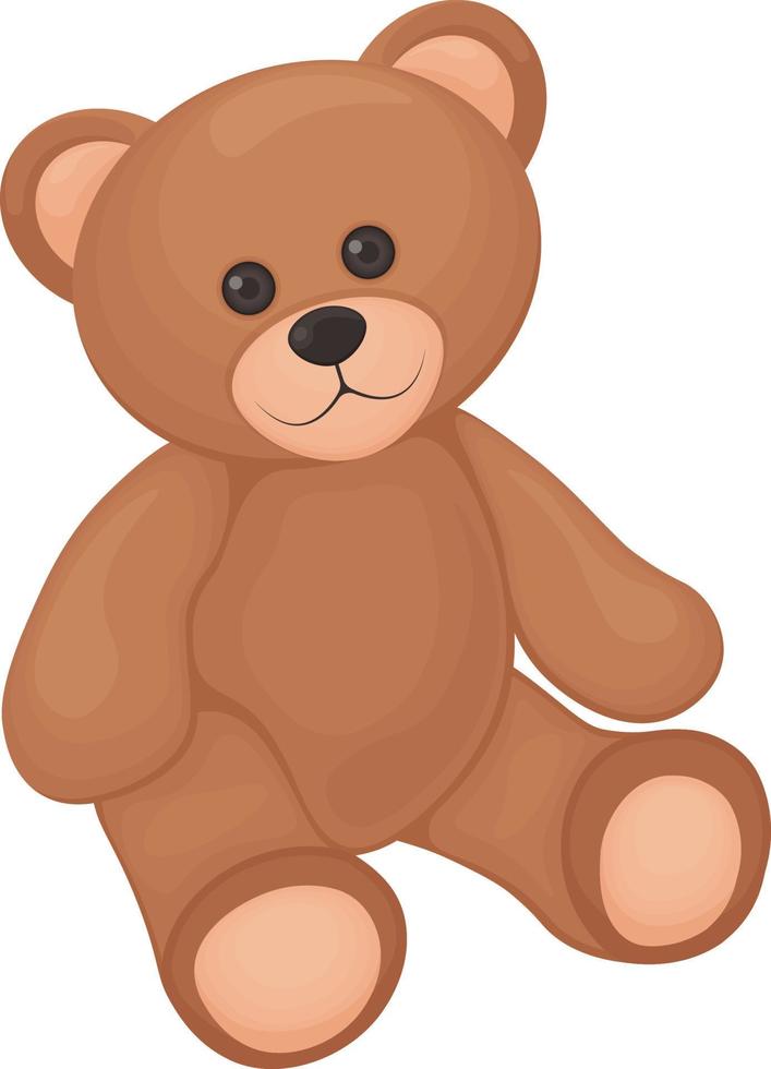 Cute toy bear. A smiling teddy bear toy is sitting on the floor. Teddy bear. Vector illustration isolated on a white background