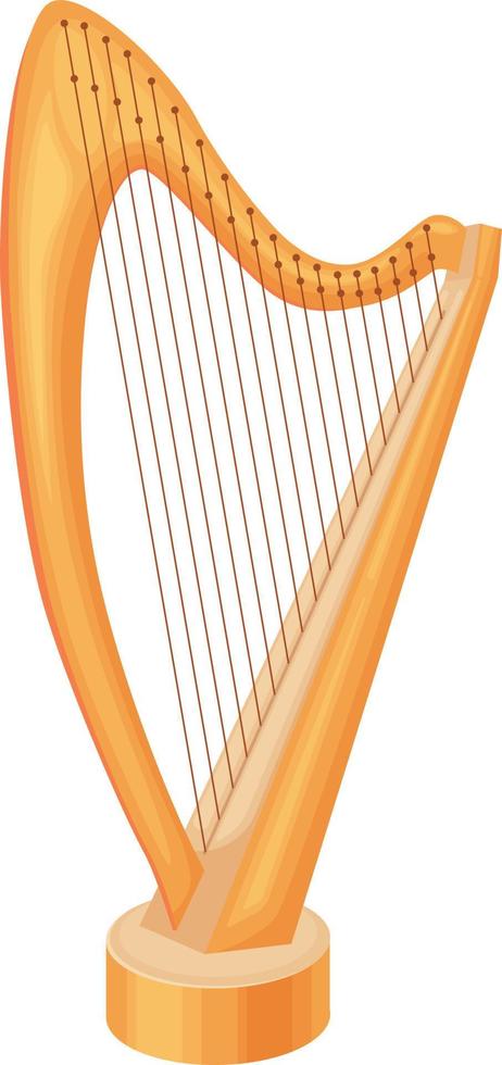 The harp. A stringed musical instrument. The golden harp. Vector illustration isolated on a white background