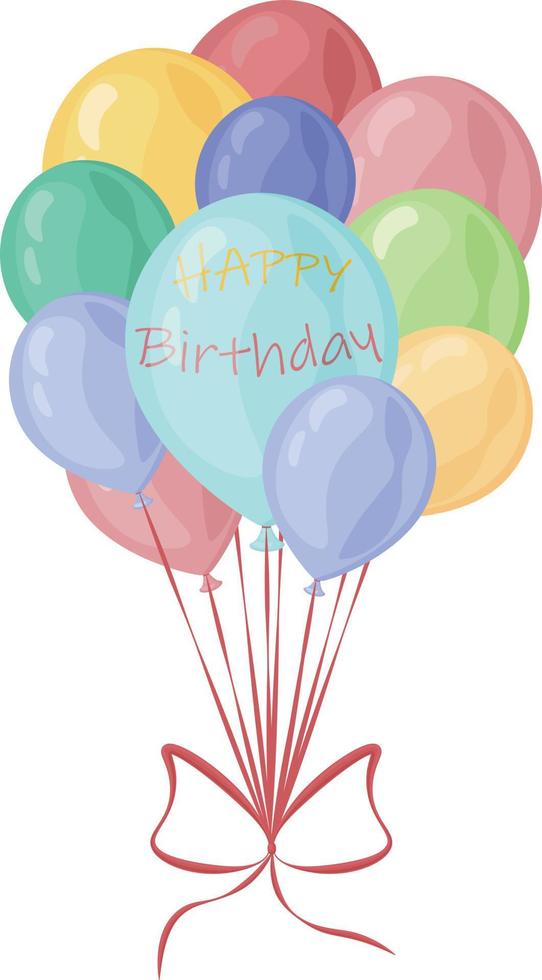 Happy Birthday. Festive illustration with the image of multicolored balloons with the inscription happy birthday. Greeting card, happy birthday. Vector