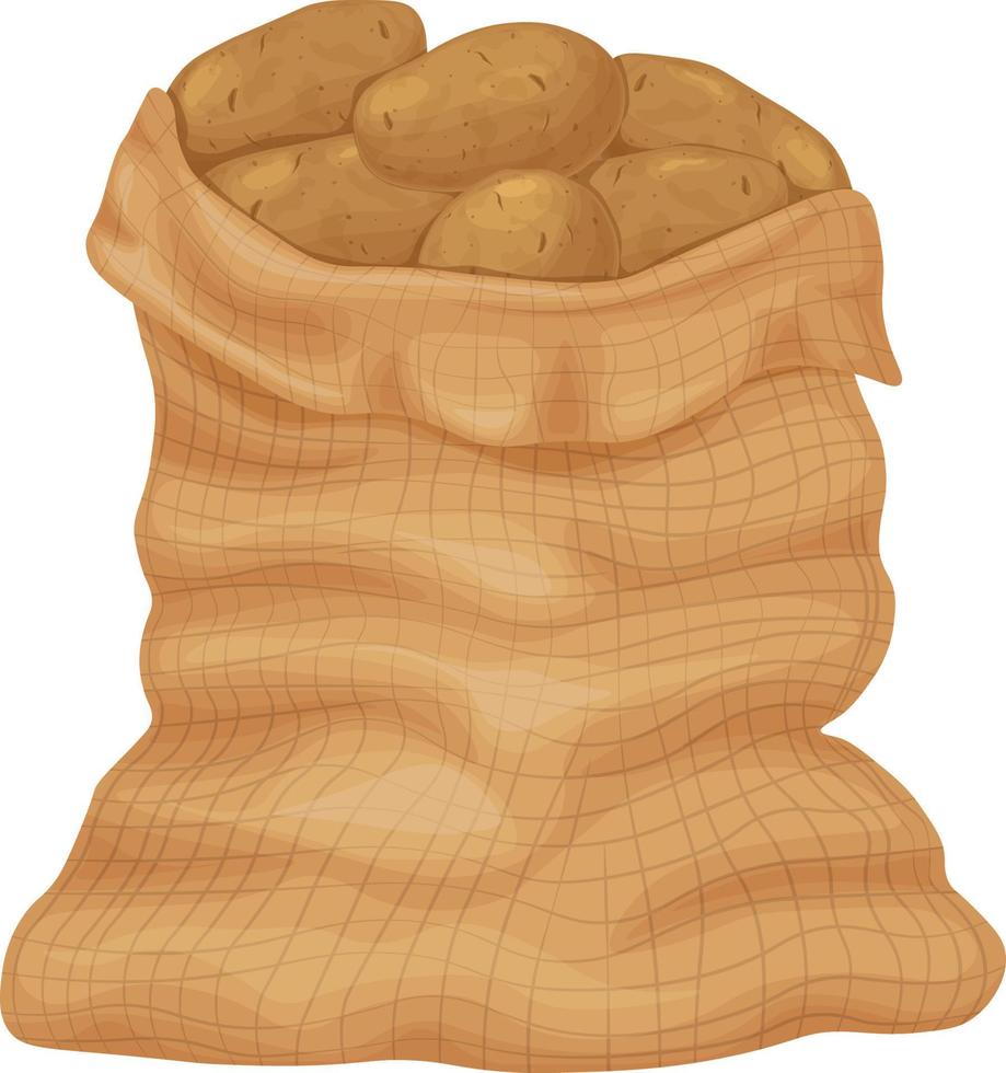 Potato. A bag of ripe potatoes. Potatoes in a big bag. Fresh vegetables. Farm organic products. Vector illustration