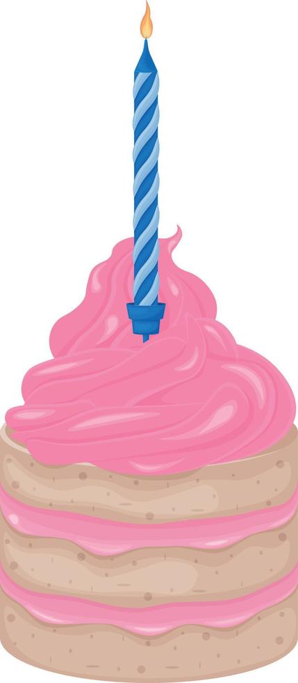 Sponge cake with a candle. A piece of sponge cake with a candle. Sweet dessert for your birthday. Vector illustration isolated on a white background