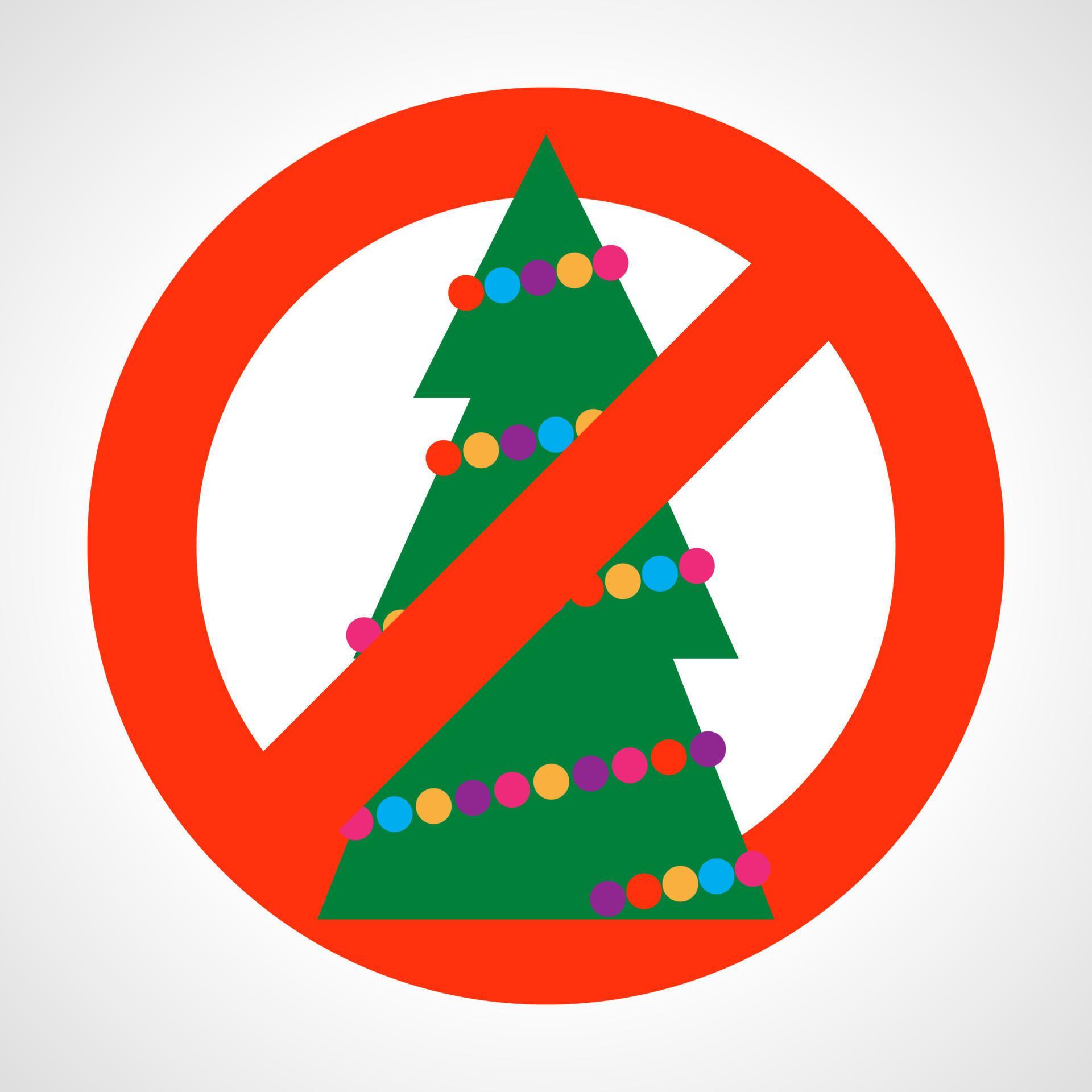 No Christmas tree. Red prohibition sign with Christmas tree. Vector