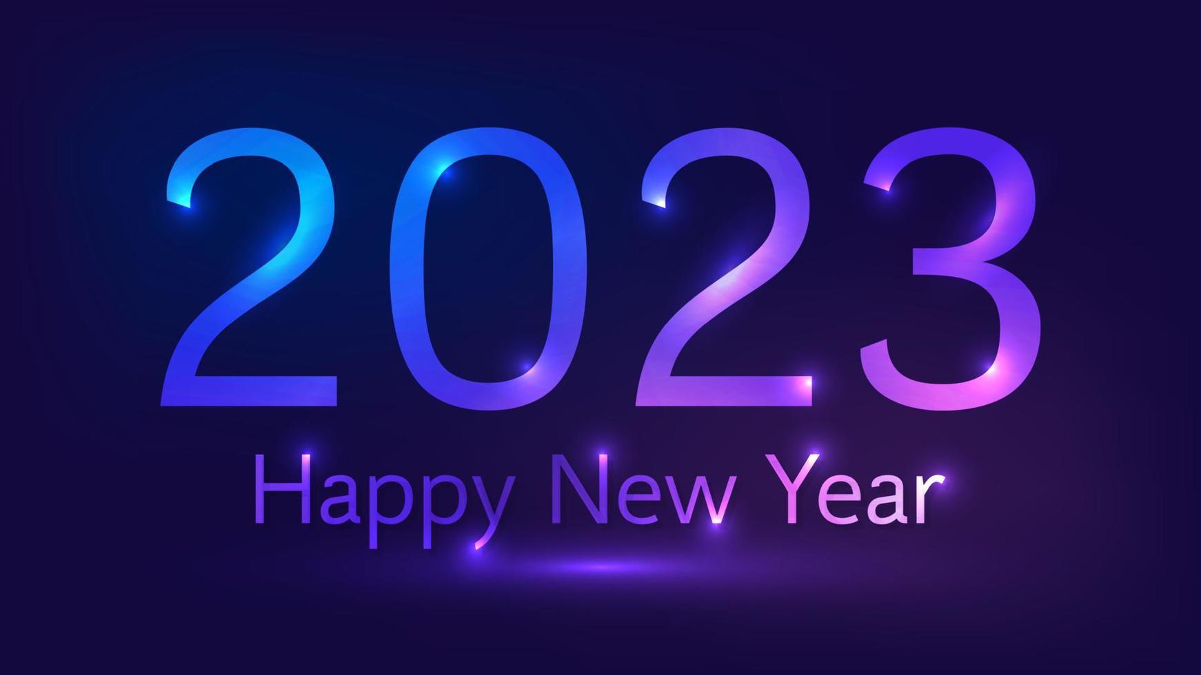 2023 Happy New Year neon background. Abstract neon backdrop with lights for Christmas holiday greeting card, flyers or posters. Vector illustration