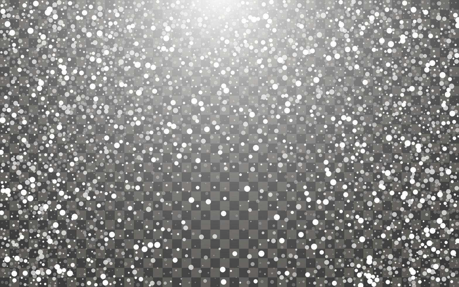 Snowfall and falling snowflakes on dark transparent background. White snowflakes and Christmas snow. Vector illustration