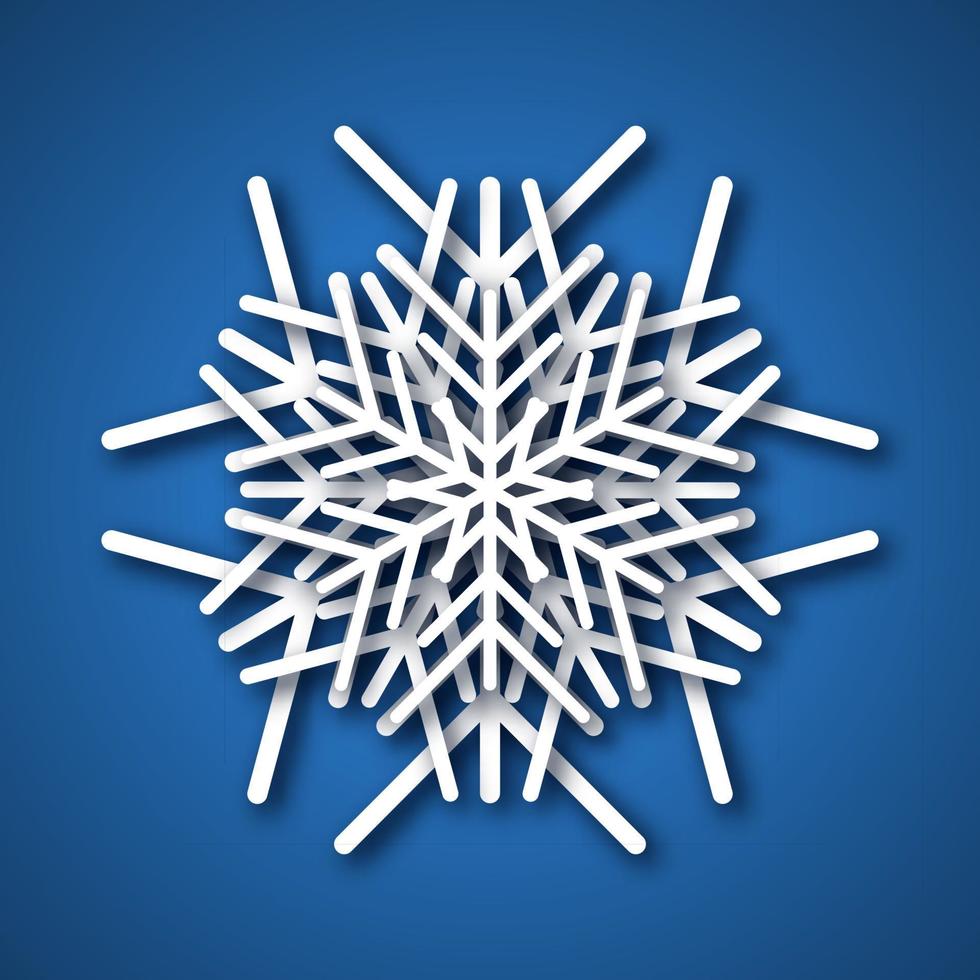 copo de nieve cortado en papel. copo de nieve blanco sobre fondo azul. elementos de decoración de navidad y año nuevo. ilustración vectorial vector