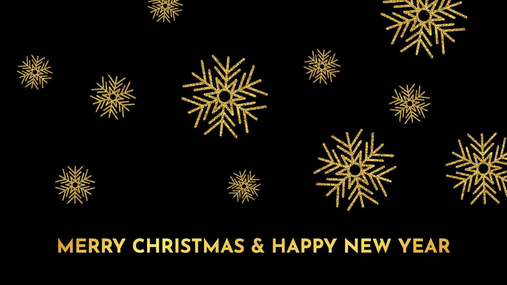 Christmas dark background with gold glitter snowflakes. New year snowflake holiday decoration. Vector illustration