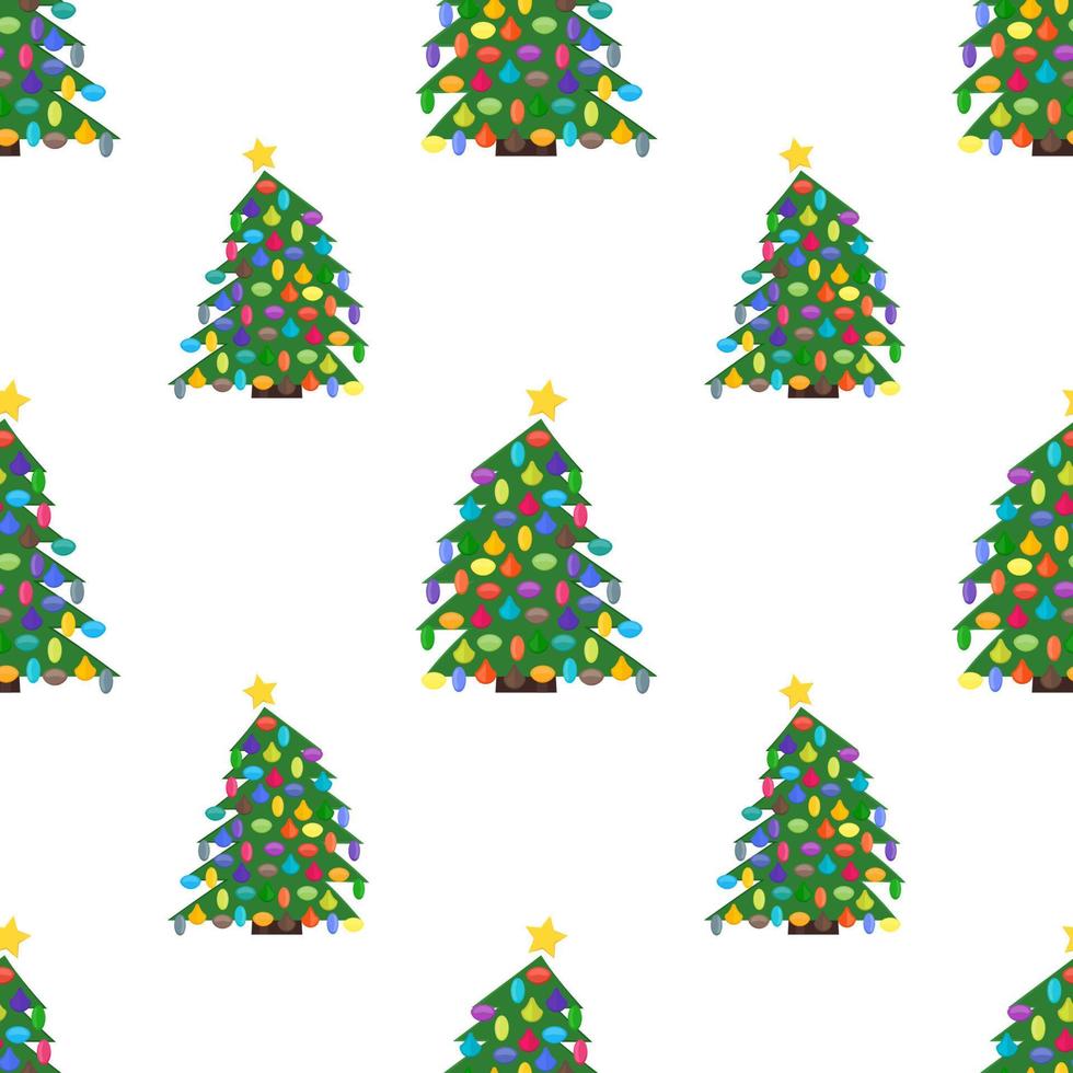 Seamless pattern with Christmas tree with Christmas balls and a star on the top. Vector illustration.