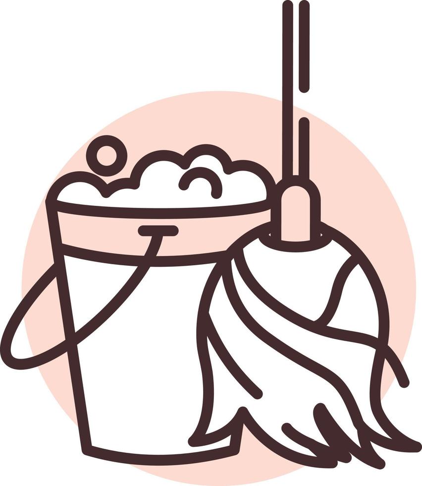 Sanitation mop and bucket, icon, vector on white background.