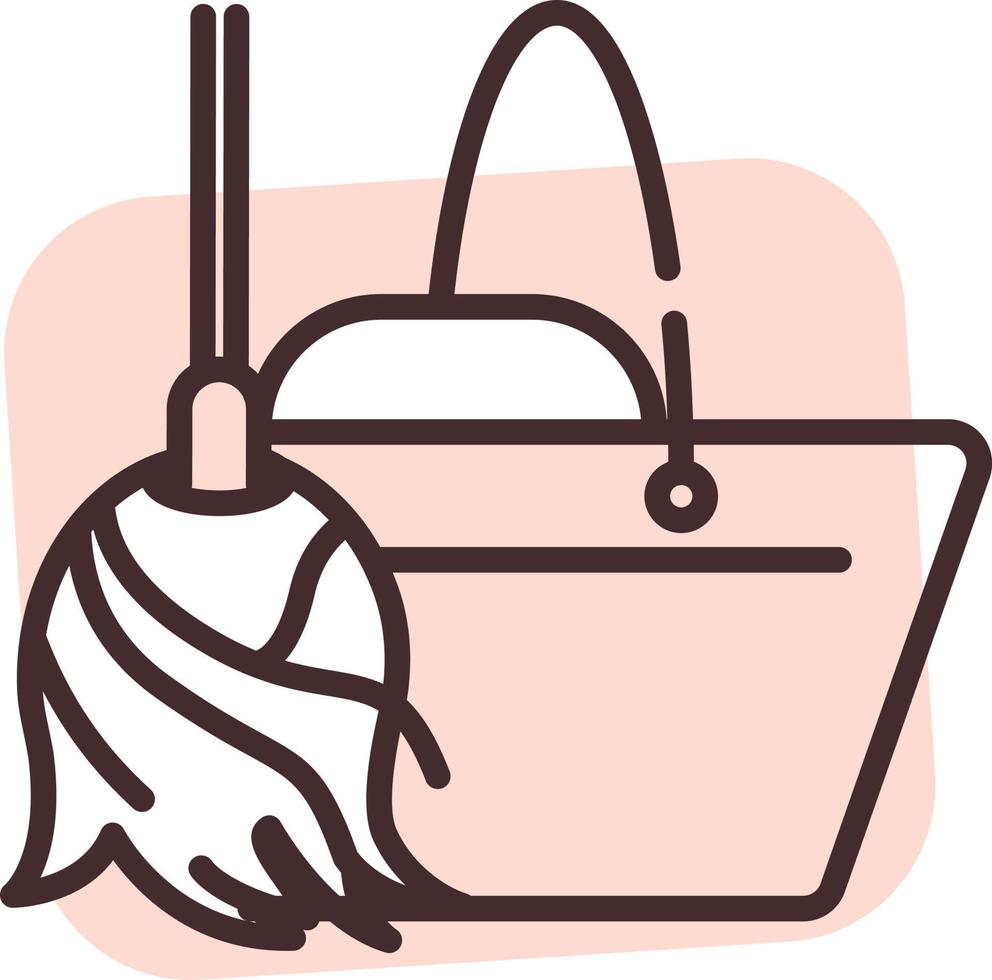 Sanitation mop and bucket, icon, vector on white background.