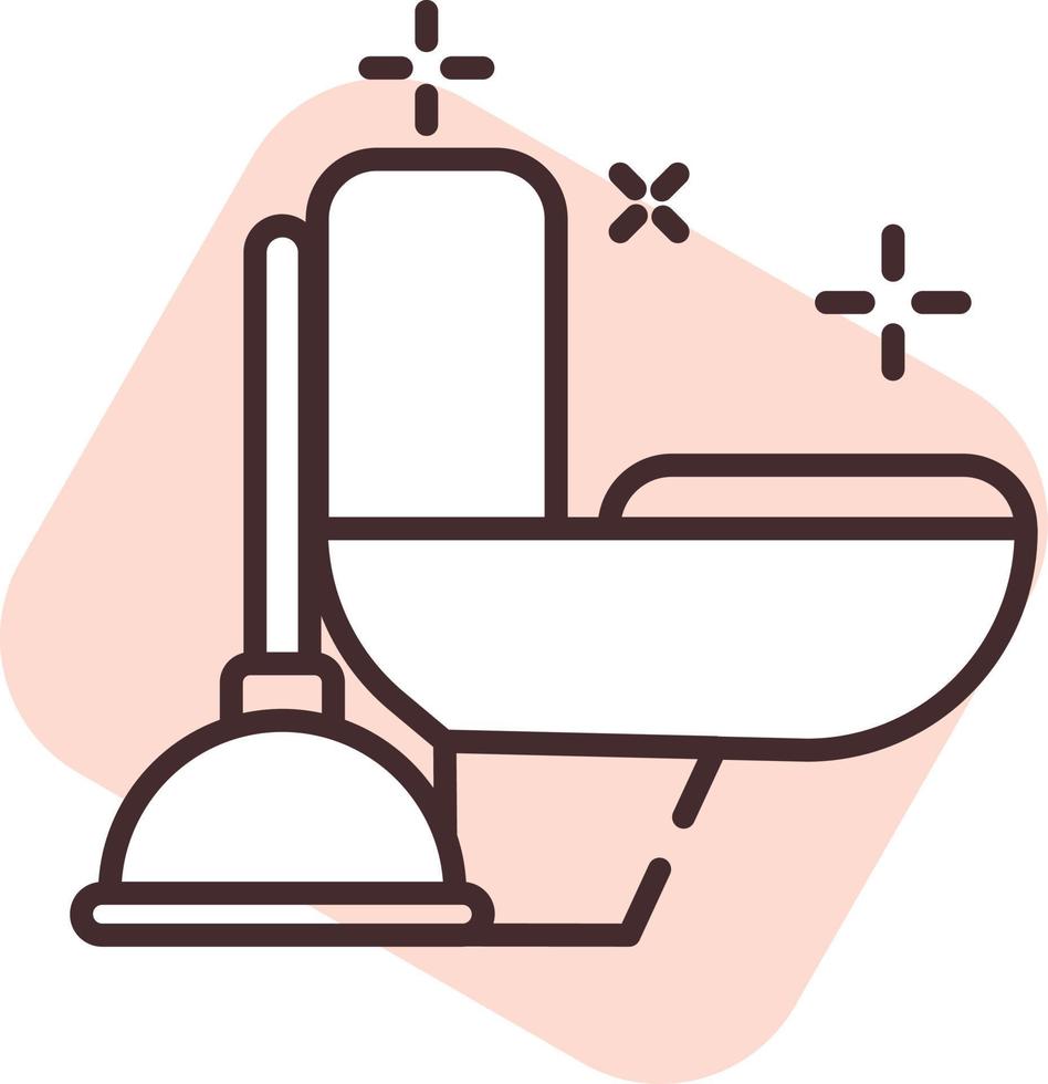 Cleaning toilet plunger, icon, vector on white background.