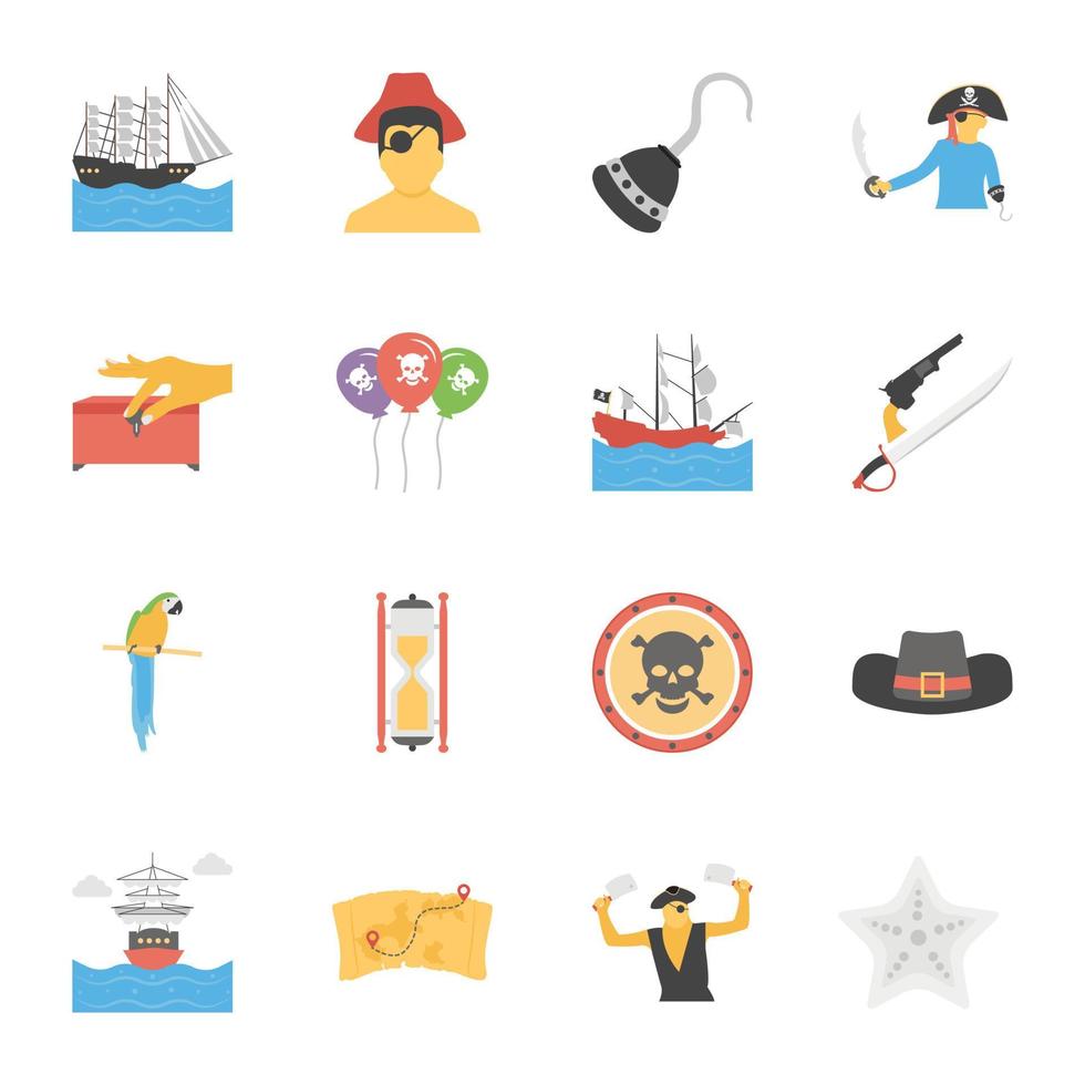 Trendy Pirate Objects Flat Icons vector