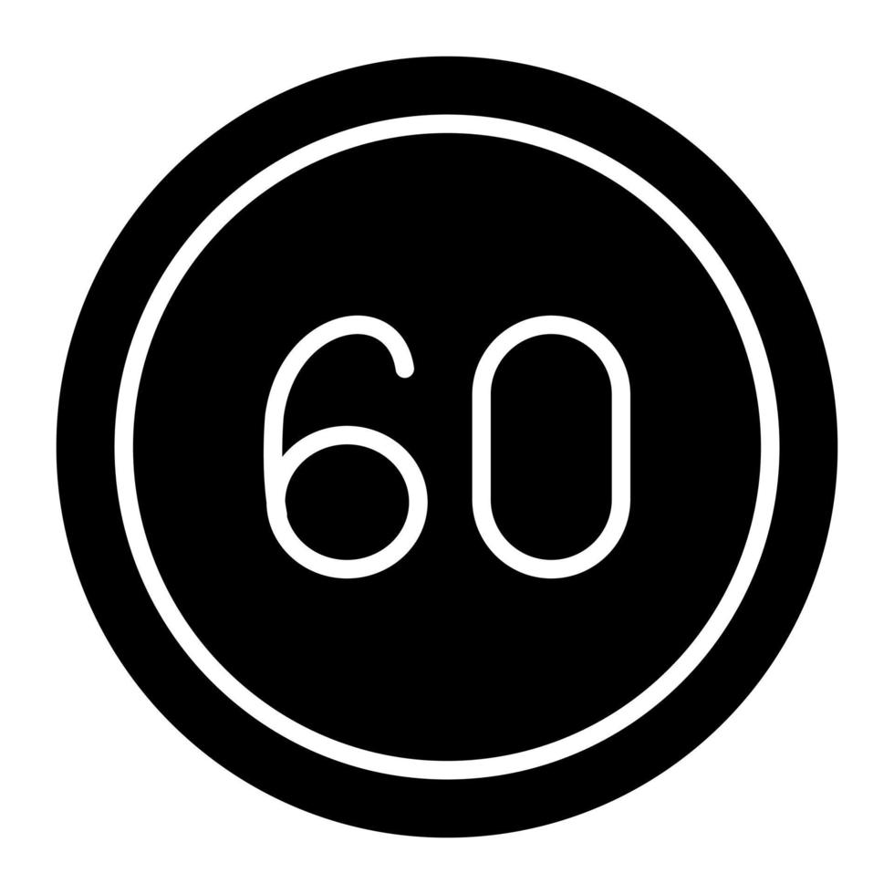 60 icono de glifo de límite de velocidad vector