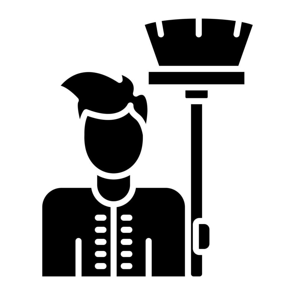 Man Holding Mop Glyph Icon vector
