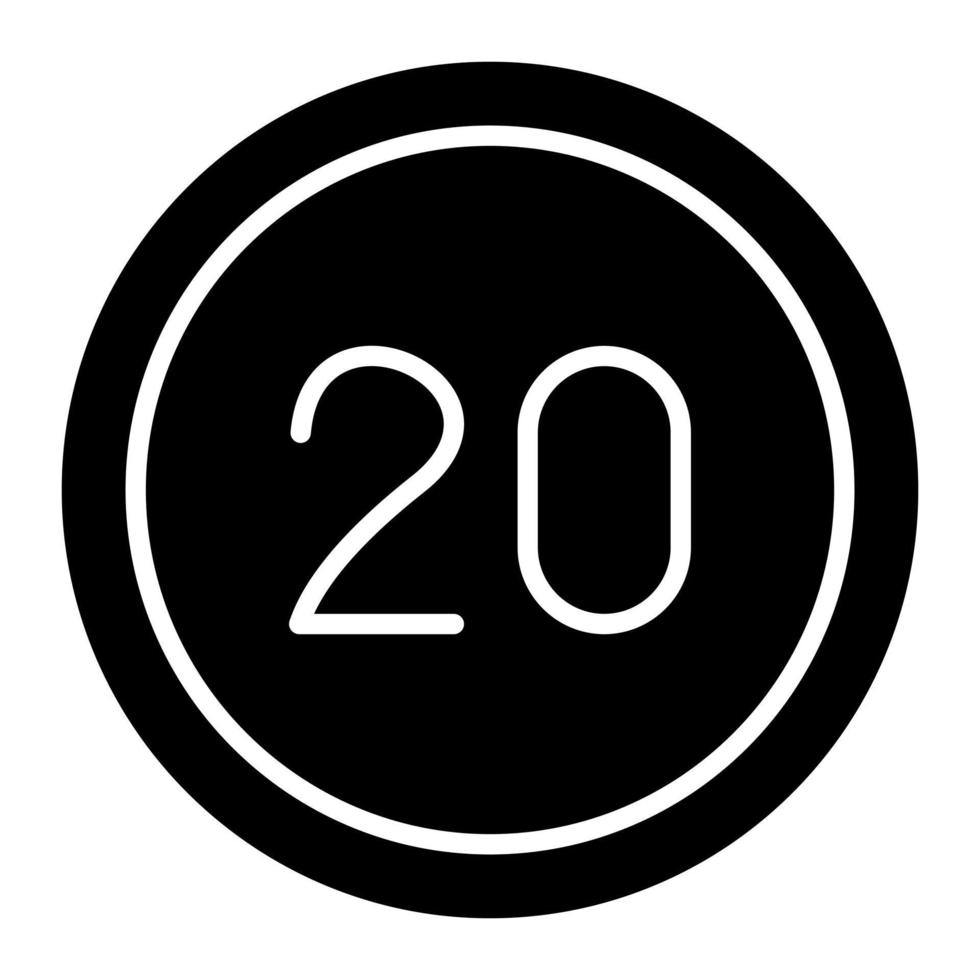 20 Speed Limit Glyph Icon vector