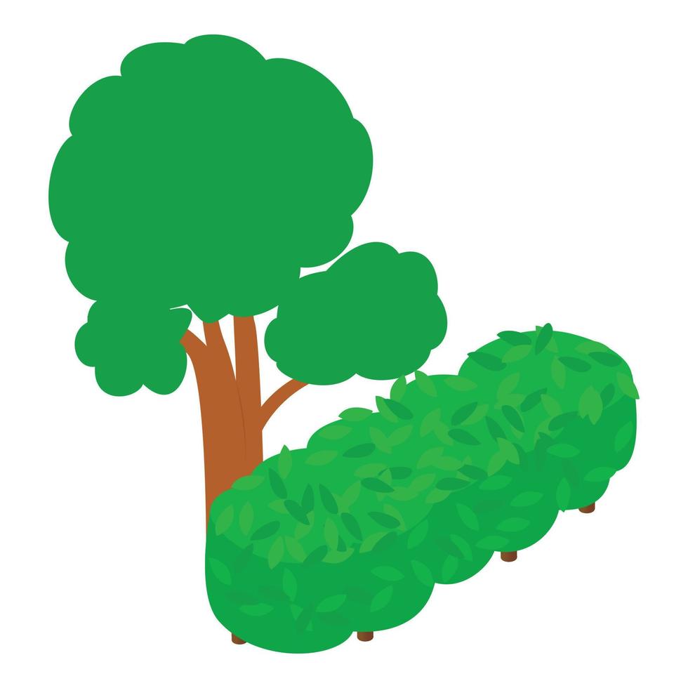 Green vegetation icon isometric vector. Deciduous green tree and hedge from bush vector