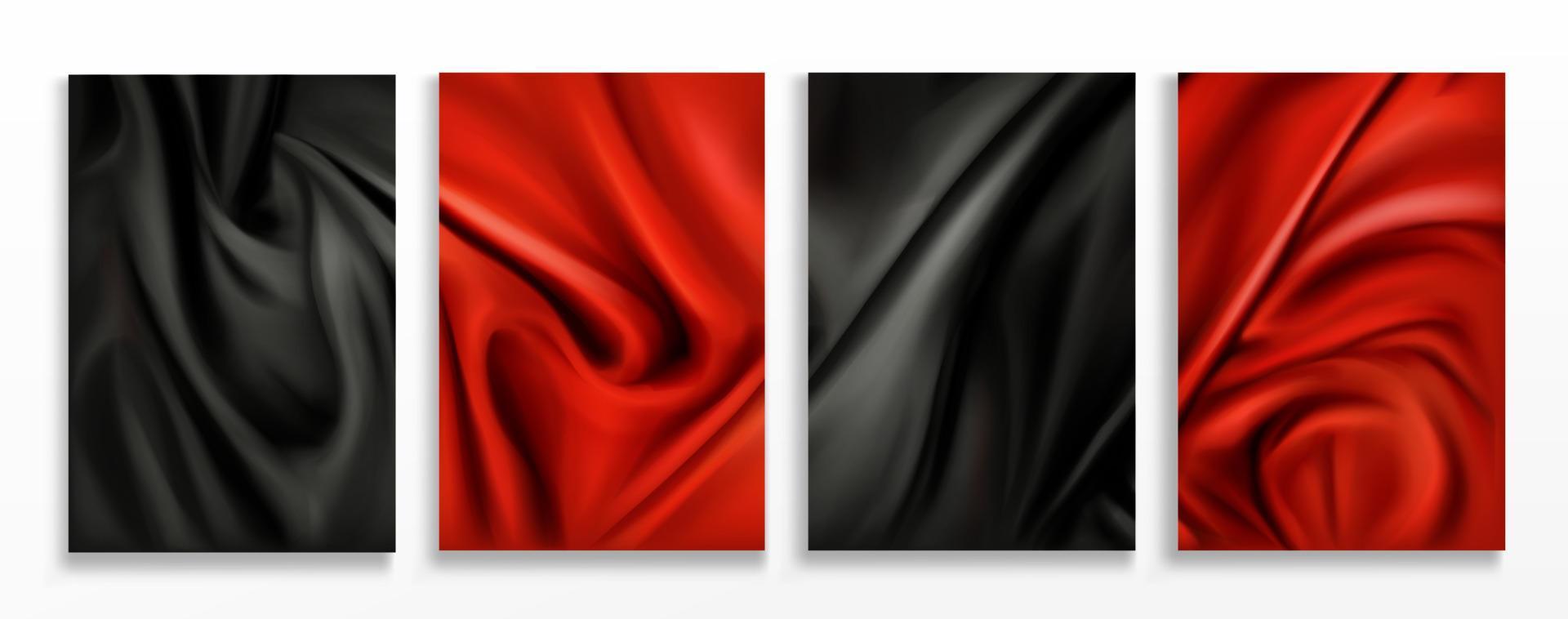 conjunto de fondos de tela doblada de seda roja y negra vector