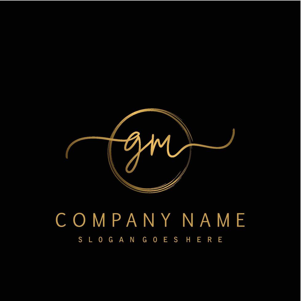 Initial GM handwriting logo with circle hand drawn vector