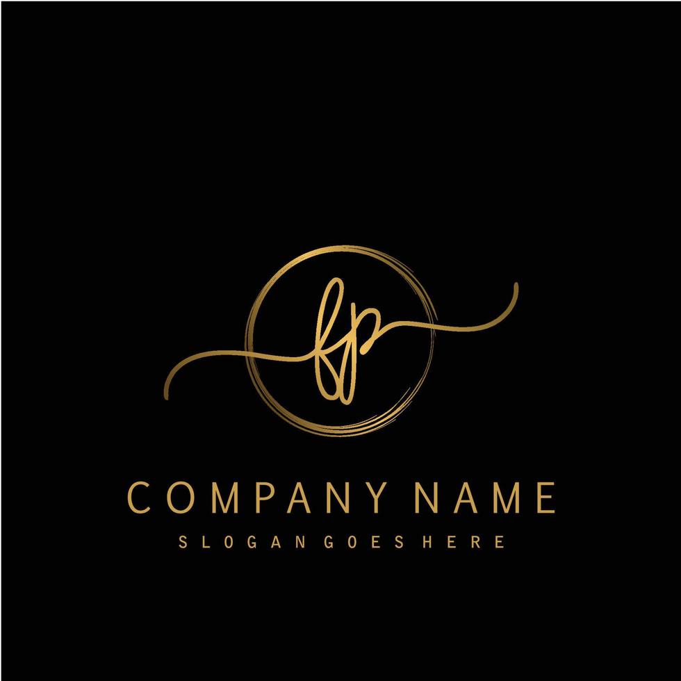 Initial FP handwriting logo with circle hand drawn vector