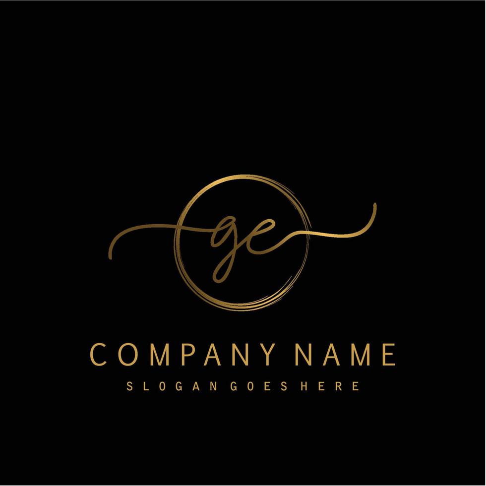 Initial GE handwriting logo with circle hand drawn vector