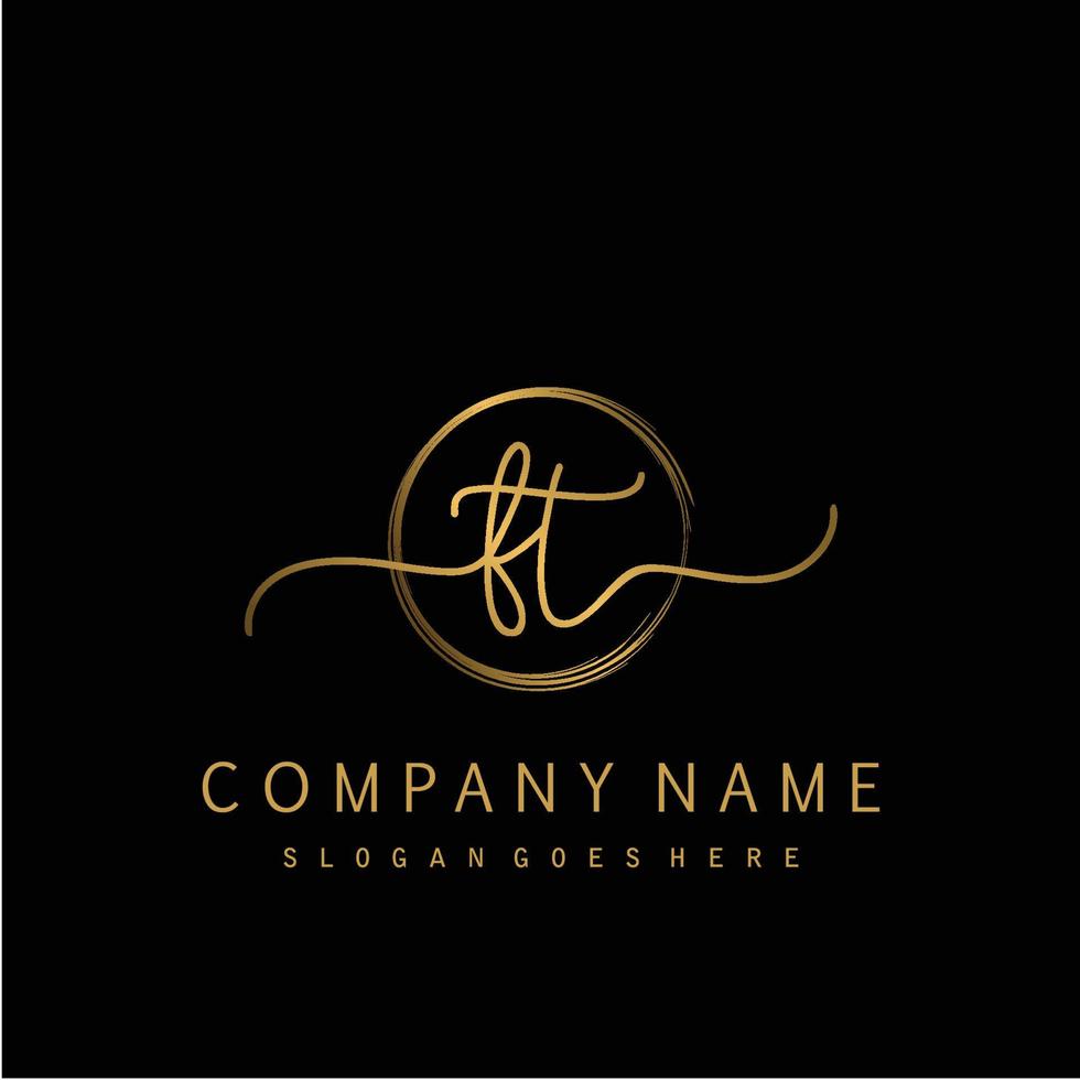 Initial FT handwriting logo with circle hand drawn vector