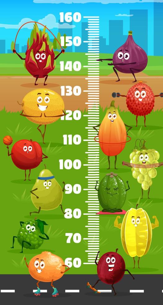 Kids height chart with cartoon fruits on fitness vector