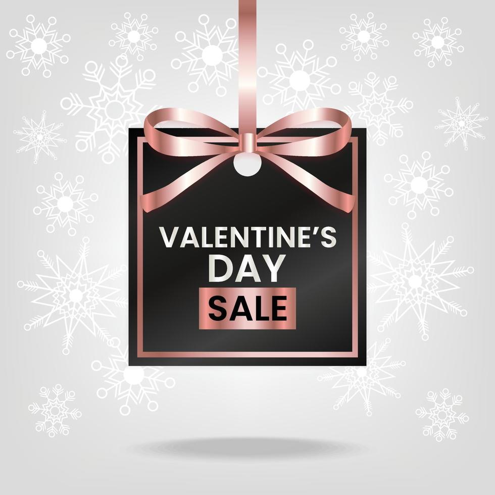 valentine's day sale square price tag with pink ribbon vector