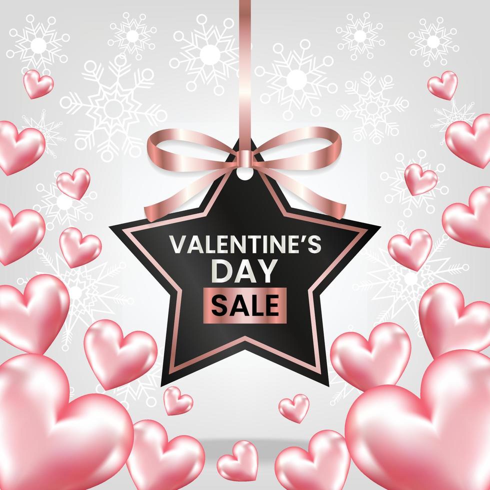 valentine's day sale star price tag with pink ribbon vector